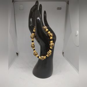 Handmade 30 Rock Collection Beige And Black Porcelain Bead Bracelet Size 7 1/2"